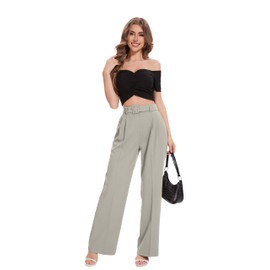 FUNYYZO Women's High Waist Wide Leg Pants Business Work Office Casual Long Pants Belted Trousers