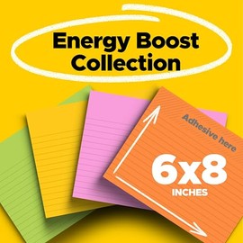 Post-it Super Sticky Notes, 20,3 x 15,2 cm, 4 almohadillas para orejas, 2x the Sticking Power, colección Rio de Janeiro, colores brillantes (naranja, rosa, azul, verde), reciclable (6845-SSPL)