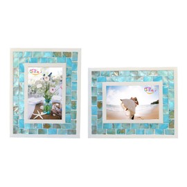 GIFTME 5 Picture Frame 4x6 Mother of Pearl Photo Frame 4 by 6,Tabletop or Wall Hanging Mosaic Picture Frame (4x6 inch, Blue,1pc)