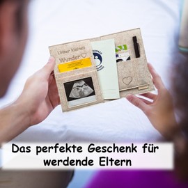 Pundus - Premium Maternity Log Cover Felt Beige Organiser Protective Cover for Maternity Log Cute Gift Pregnancy Document Bag with Many Compartments Ultrasound Pictures of Baby and Much More