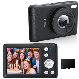 W&O Digital Camera for Kids,1080P HD 64MP Kids Camara Fotograficas, Point and shoot Digital Cameras with 2.8"LCD Screen, 16X Zoom, Game & SD Card, Vintage Camera Digital Camara for Boys & Girls(Black)