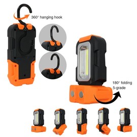 TORCHSTAR Portable LED Work Light, COB Magnetic Work Light, Hanging Hook & Battery Operated Flashlight, Job Site Lighting for Car Repairing, Emergency, Hiking, Camping, Pack of 1
