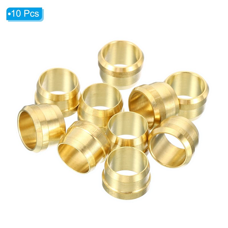 PATIKIL 10 PCS 10mm Tube OD Brass Compression Sleeve Ferrule