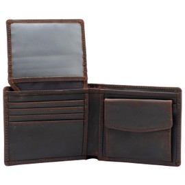 RFID Blocking Genuine Leather Bifold Wallet for Men with Zipper and Coin Pocket (Dark Brown Crazy Horse Leather)