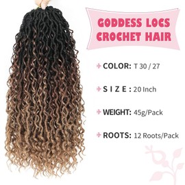 Alicoco Goddess Locs Crochet Hair 20 Inch 8 Packs Faux Locs Crochet Hair For Women Boho Soft Locs Pre-looped River Crochet Locs With Curly Ends (20 Inch (Pack of 8), 1B/30/27)