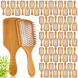 Weysat 48 Pack Bamboo Hair Brushes Bulk Wooden Paddle Detangling Hairbrush with Air Cushion, Anti Static Scalp Massage Brush for Women Men, DIY Gift, Salon, Travel, All Hair Types (White)