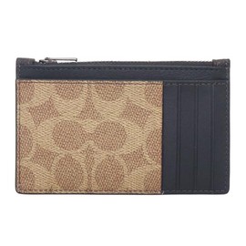 Coach FCAB81 CAB81 Signature Coated Canvas Leather Color Block Zip Card Coin Case for Men and Women (Outlet Product), Walnut x Tan