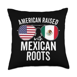 American Raised With Mexican Roots USA Mexico Flag Throw Pillow