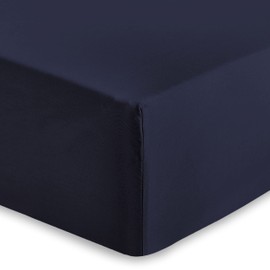 AMEHA Super King Fitted Sheet 25 cm Deep Soft Brushed Microfiber Fabric Easy Care Fade Resistant Fitted Bed Sheets (Navy, 180 x 200 cm)
