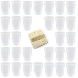 Tegg Plastic Graduated Cup 30PCS 50ml/1.7oz Clear Plastic Mixing Cups Measuring Cups with 50 PCS Wood Craft Sticks Transparent Scale Cups