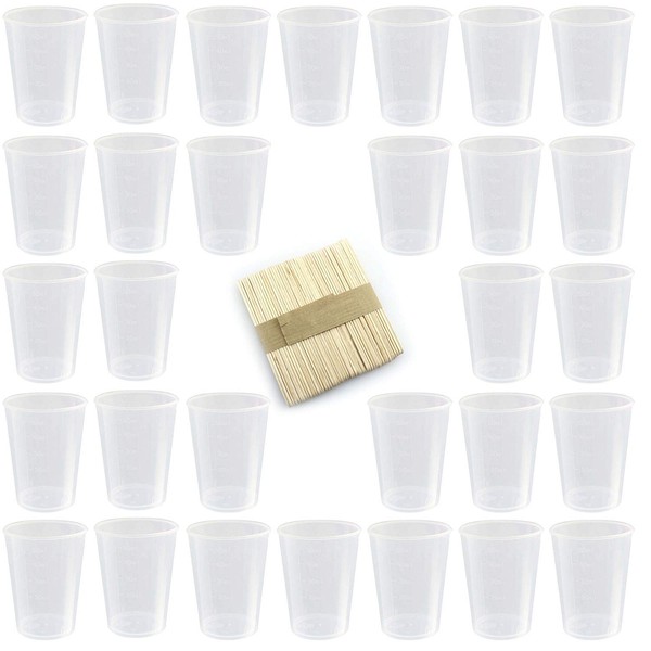 Tegg Plastic Graduated Cup 30PCS 50ml/1.7oz Clear Plastic Mixing Cups