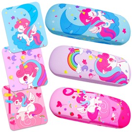 QSCFKL 3 Pack Kids Glass Cases Hard Shell, Glasses Case for Kids, Protective Eyeglass Case With Cleaning Cloth for Kids Women