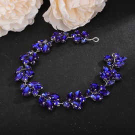 Denifery Bride Wedding Rhinestone Crystal Hair Vine Handmade Bridal Rhinestones Headband Wedding Hair Accessories for Brides Vintage Headpieces for Women Girls (Deep Blue)