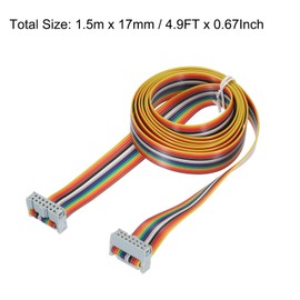 sourcing map 1 Pcs 14 Pin Flat Rainbow Ribbon Cable FC/FC Female Connector 4.9FT 2.54mm Pitch Breadboard Jumper Wires for Electronic Projects