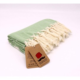 Bazaar Anatolia Stripe Turkish Towel 100% Cotton Peshtemal Bath Towel 75x38 Thin Lightweight Travel Camping Bath Sauna Beach Gym Pool Blanket Fouta Quick Dry Towels (Green)