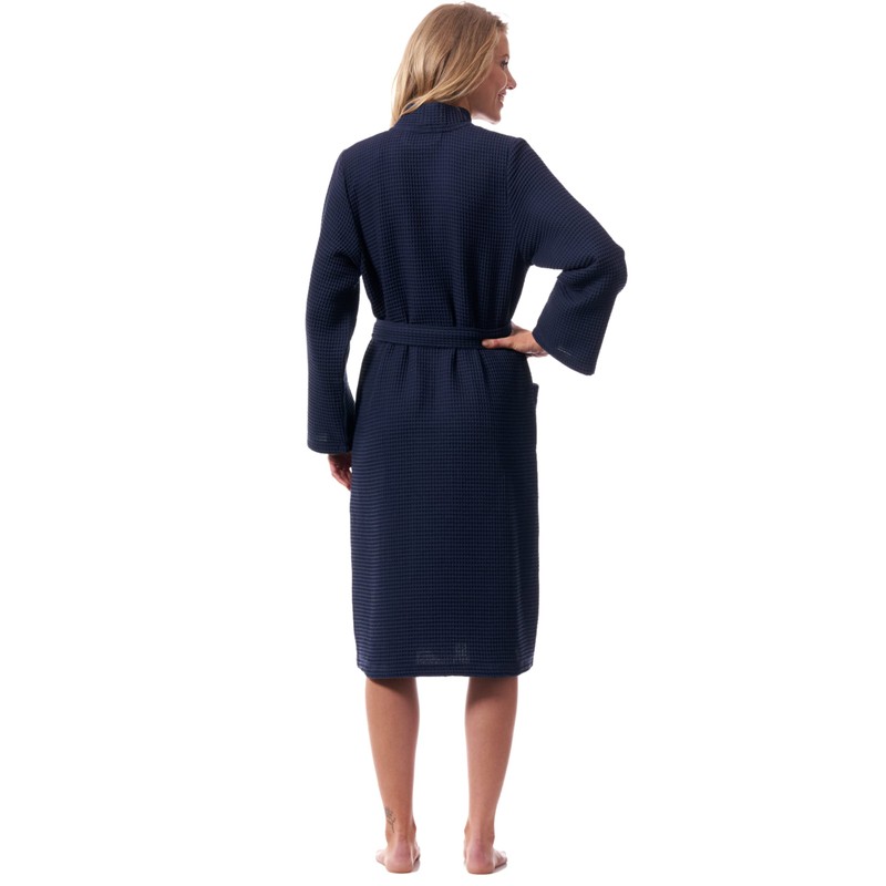 Morgenstern Women's Lightweight Bathrobe, 100% Cotton, Waffle Pique, darkblue