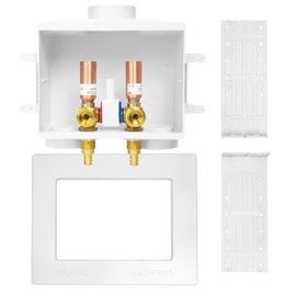 Seelink Washing Machine Outlet Box, Double Drains, 1/2 Inch Pex Crimp Inlet x 3/4 Inch MHT Outlet Connection, Laundry Washer Valve Outlet Box with Single Lever, with Copper Water Hammer Arrestor