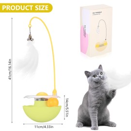 Auktransceler Interactive Cat Toy, Fluorescent Yellow, 3-in-1 Self-Employment with Feather Angel, Catnip & Double Balls, 360° Wobble Base for Kittens and Adult Cats