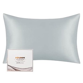 Adubor Mulberry Silk Pillowcase for Hair and Skin with Hidden Zipper, Both Side 23 Momme Silk, 900 Thread Count (20x26inch, Standard Size, Aqua Green, 1pc)