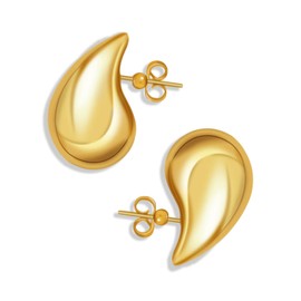 Earrings Dupes 18K Gold Drop Earrings Golden Earrings Ladies Hypoallergenic Loop Earrings Lightweight Waterdrop Hollow Earrings for Ladies Girls, Zinc