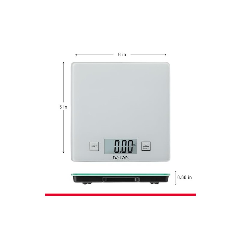 Taylor Compact Glass Kitchen Food Scale, 11 lb Capacity Digital