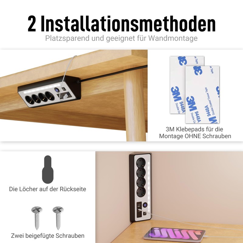 JACEPFY Power Strip 4-Way Multiple Socket with USB and 2