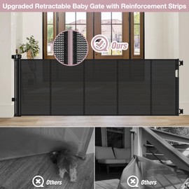 Reinforced 72" Wide Retractable Baby Gates with Support Rods - Prevent Crawling Under Retractable Gate, Mesh Dog Gate for Stairs Extra Long Baby Gate for Doorway, Long Dog Gate Indoor/Outdoor, Black