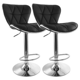 Elama Modern 2 Piece Tufted Faux Leather Adjustable Bar Stool in Black with Chrome Trim and Base, (ELM02-712BLK)