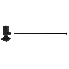 Westbrass D105QST-62 5/8" x 3/8" OD x 20" Flat Head Toilet Supply Line Riser Kit with Square Handle 1/4-Turn Angle Stop, Matte Black