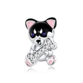 925 Sterling Silver Siberian Husky Dog Bone Bead Charm Silver Pendant,Jewelry Beads Gifts for Women Bracelet&Necklace