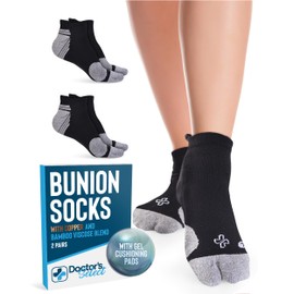 Doctor's Select 2 Pairs Bunion Socks for Women and Men - Copper & Bamboo Viscose Infused Bunion Relief Socks with Toe Separator | Antibunion Toe Separator | Black