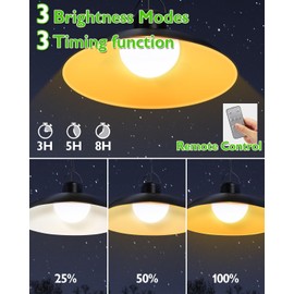Solar Pendant Light Outdoor, LED Shed Light with Remote Control, IP65 Waterproof, 3 Brightness Levels, Hanging Chicken Coop Light for Barn, Gazebo, Patio, Shop, Garage, Outside (Black - 2 Light)