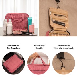 Carrywell (Not Made In China) Toiletry Bag For Women, Travel Make Up Organizer With Hanging Hook, Water-Resistant Case For Cosmetics, Makeup and Toiletries (Rosewood Pink, Medium)