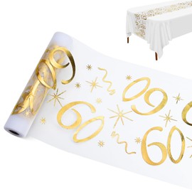 Table Runner for 60th Birthday, Table Decoration Birthday 28 cm x 10 m, Table Runner Gold Roll, Decoration 60th Birthday Woman Man Table Runner Tablecloth Birthday, 60th Birthday Decoration, Party