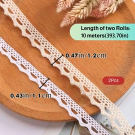 2 Rollen Spitzenband Weiß & Beige - 10 Meter pro Rolle - 1,1 cm Breite - Dekoband für Hochzeiten, Nähen, Geschenke (2 Farben, Vintage Baumwolle)