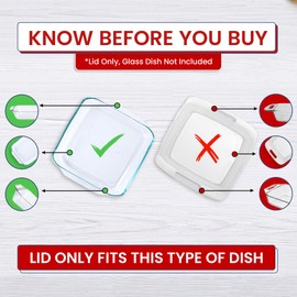 Replacement Lid fits Pyrex 2-Quart 8" x 8" Glass Baking Dish #222, Compatible with Lid #222-PC, Food Storage Container Cover with Flush Tab Handles (2-Pack, Red)