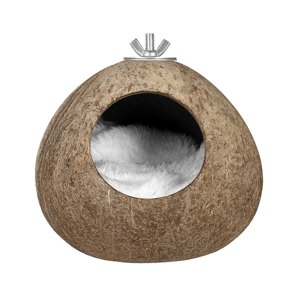 POPETPOP Bird Nest for Birds Winter Warm Natural Coconut House Simulation Nest Box Grass Hut Doisel Budgie Nest Box (No Cover)