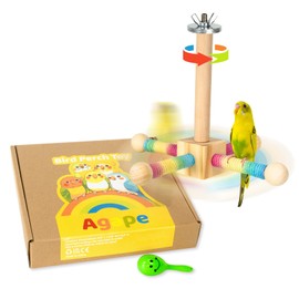 Agape Bird Perch Toy, Parrot 360° Interactive Rotating Toy, Bird Cage Accessories for small and medium Parrots to Expend Energy, Wooden Stand for Parakeets Cockatiels Lovebirds Conures Finches Budgies