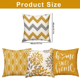 Tgsedr Cushion Cover 40 x 40 cm, Set of 4 Decorative Sofa Cushion Covers, Linen Cushion Cover, Yellow Sofa Cushion Decorative Cushion Cover for Living Room, Bedroom, Sofa, Chair, Bed, Garden