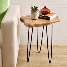 WELLAND Natural Edge End Table, Wood Side Table, Nightstand, Plant Stand 20.5" Tall，Unique Desktop