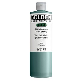 Fluid Acrylics by GOLDEN, Phthalo Green (Blue Shade), 16 fl. oz. Bottle, Professional Acrylic Paint, Transparent