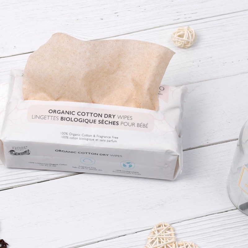 Nest Designs Organic Cotton Dry Baby Wipes for Sensitive Skin,