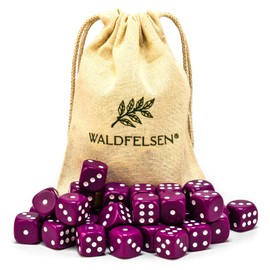 Waldfelsen® High-Quality Dice 6, 12, 20, 30 or 50 Standard Size 16 mm Acrylic Dice Puzzle Play Cube Dice 6-Sided Six Sided Play Accessories Set with Fabric Bag (Purple, 30 Pieces)