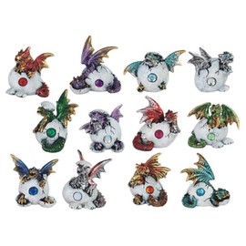 ICE ARMOR 12-Piece Mini Dragon Birthstone Set 2'' H Dragon Baby Hatchling in Egg Statue Fantasy Decoration Figurine Set, Multicolor (78GSC49465)