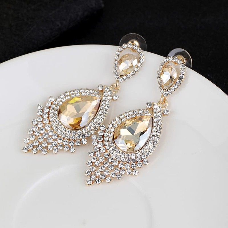 JWICOS Bridal Wedding Earrings for Women Brides Crystal Rhinestones Dangle