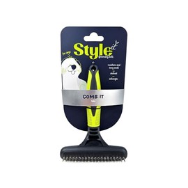 Style It Dog Grooming Rake - Gentle De-Tangling Tool for Medium & Long Hair, Perfect for De-Tangling Fur and Removing Mats, Rotating Pins Reduce Tugging & Skin Irritation