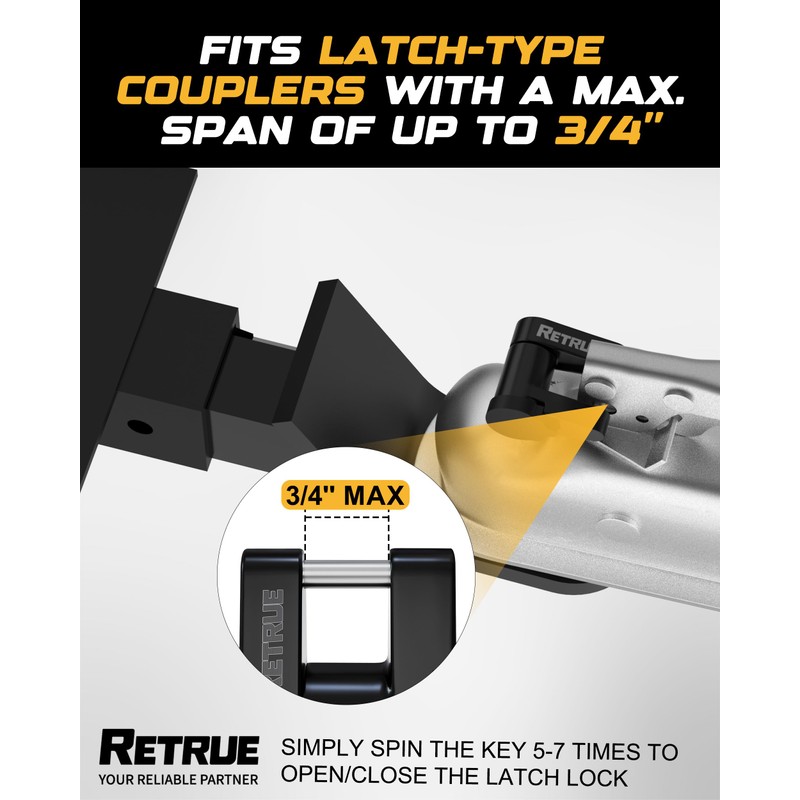 RETRUE Trailer Tongue Coupler Lock with Cap, Trailer Hitch Lock,
