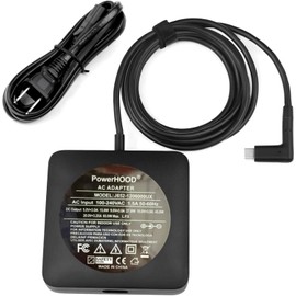PowerHOOD 65W USB-C AC/DC Adapter Compatible with MINISFORUM V3 AMD Ryzen 7 8840U 14" 3-in-1 Windows Tablet Laptop Computer 65watt 65 Watts USB Type-C Power Supply Cord Charger Cable PSU Mains