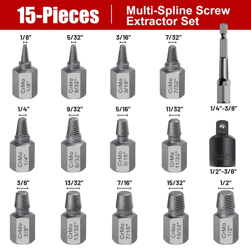 15 Pieces Screw Extractor Set, Easy Out Bolt Extractor Kit,