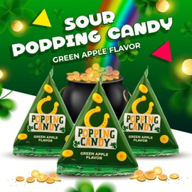 St. Patrick's Day Sour Popping Rock Candy | 30 Count Bag | Green Apple Flavor | Individual Pouches